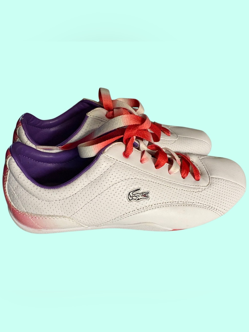 Lacoste White Leather Sneakers with Purple Lining